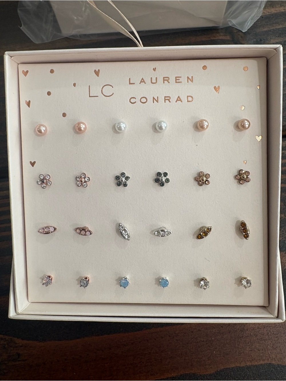 LC Lauren Conrad Pink, Gold, Silver & Pearl Stud Earring Set - Picture 2 of 3